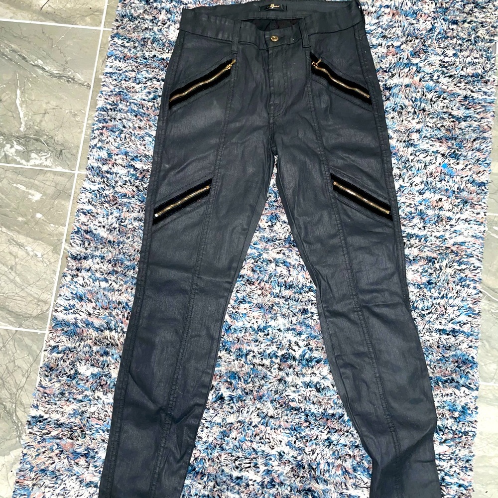 7 for All Mankind coated black jeans. New w/o tags. Size 38